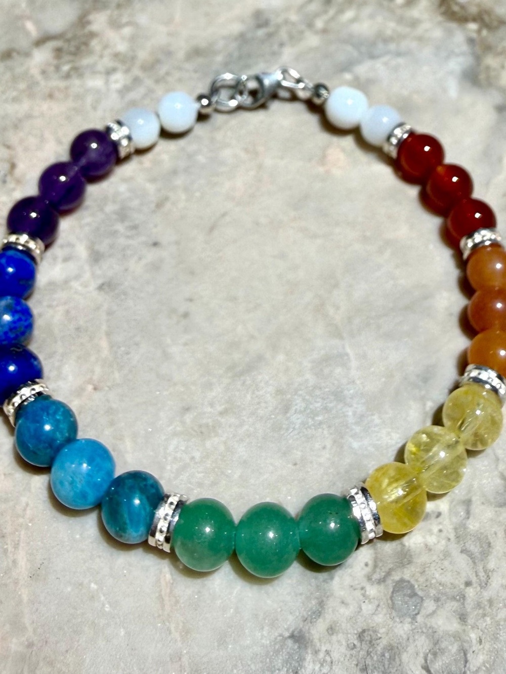 Handmade Multi-Color Gemstone Beaded Bracelet - Rainbow Bead Accent